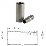 Chaves de caixa funda métrica de 3/8'' 6 pontos, DIN 3120/3124/ISO2725
Cromo vanádio. Acabamento acetinado