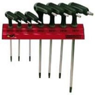 Jogo de chaves Torx em T.
Com suporte para aplicação em paredes ou nas bancas de trabalho.
